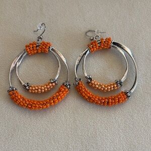 NWOT Chico's Orange Beaded Double-Hoop Earrings with Silver Tone